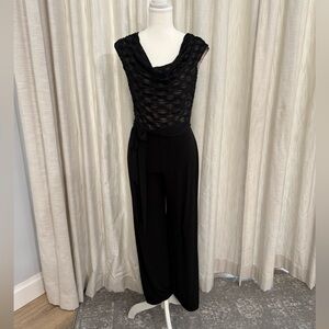 connected apparel Black Lace Bodice Cowl-Neck Jumpsuit
